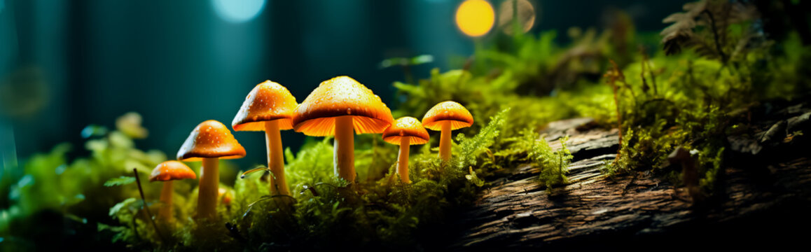 Edible orange - cap mushroom growing in green moss. Leccinum aurantiacum.