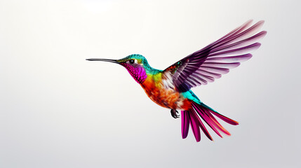 Flying hummingbird on transparent white background.
