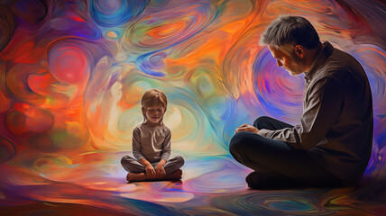 The Inner Child and Psychedelic Assisted Therapy, Interpretive Abstract (Digital Art, 4000x2242, 300 dpi) - obrazy, fototapety, plakaty