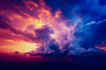 Gloomy dramatic clouds at sunset. Beautiful ultramarine clouds at sunset. - obrazy, fototapety, plakaty