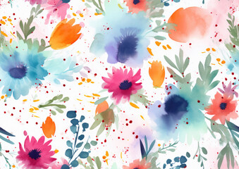 Fototapeta na wymiar Beautiful watercolor floral wrapping paper or graphic design backdrop / background — landscape widescreen orientation — High resolution