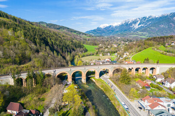 Semmering railway viaduct as part of the UNESCO heritage and tourist attraction in Payerbach,...