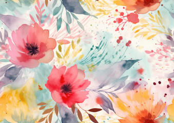 Beautiful watercolor floral wrapping paper or graphic design backdrop / background — landscape widescreen orientation — High resolution
