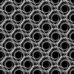 White abstract circles spiral halftone seamless pattern on the black background. Vector illustration.	