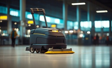 Obraz premium Airport Runway Cleaning with Sweeper Machine. Generative ai