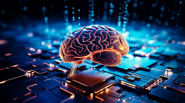 Human brain on technology background represent artificial intelligence and cyber space concept.