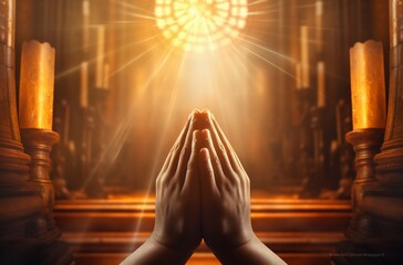Faithful Praying Hands in Church: Power of Hope and Devotion. Generative ai