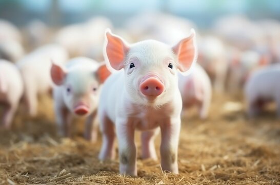 Group of Piglets Indoors in Farm Yard Setting. Generative ai