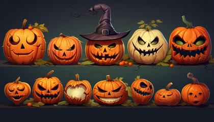 Halloween objects group set isolated