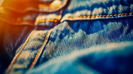 Papier Peint photo Photographie macro Jeans pockets. blue jeans macro texture background.
