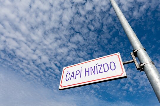 Capi Hnizdo (Storks nest in Czech language) street name remembering the huge subsidy scandal of prime minister in Czech Republic