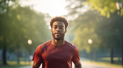 Young African American man is jogging outside