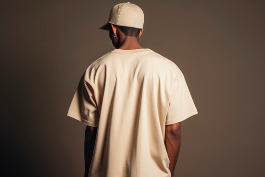 Man wearing blank beige t-shirt