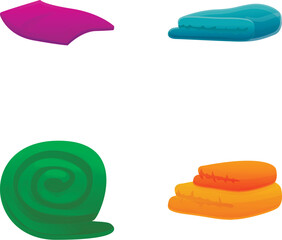 Bath towel icons set cartoon vector. Various colorful towel. Bathroom textile