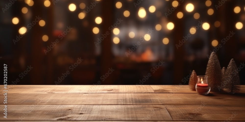 Poster a wooden table with a single lit candle on top. perfect for creating a cozy and warm atmosphere.