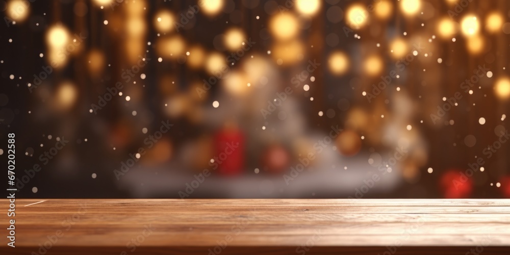 Poster A simple wooden table with a blurred background. This versatile image can be used in a variety of contexts.
