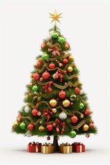 A festive Christmas tree with beautifully wrapped presents underneath. Perfect for holiday-themed projects and designs.