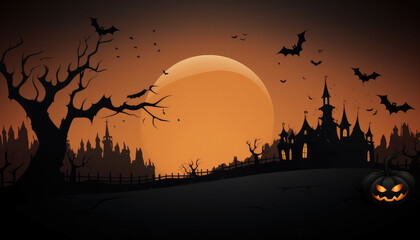 Fototapeta na wymiar Minimal halloween background from abstract object silhouettes at sunset