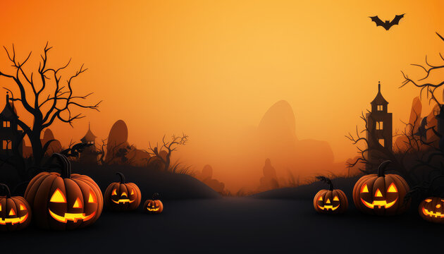 Minimal halloween background from abstract object silhouettes at sunset