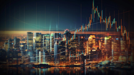 Fototapeta premium Charting Prosperity: Stock Market Trading and Urban Skyline