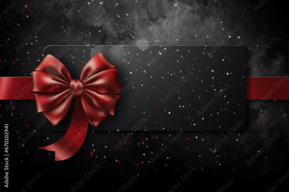 Poster A simple and elegant image of a red ribbon and bow on a black background. Perfect for adding a touch of sophistication to any project or design.