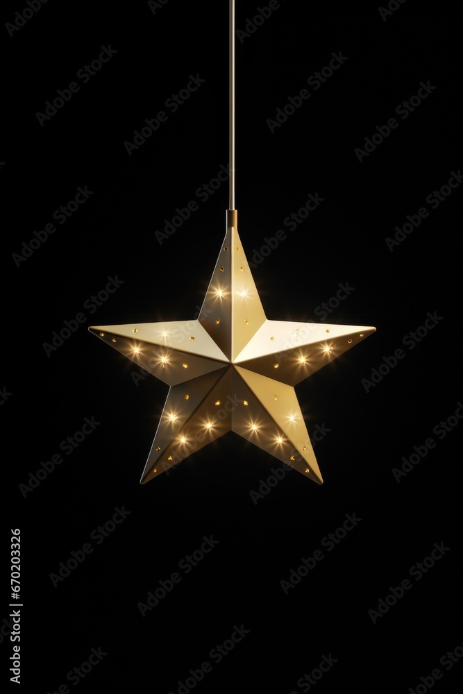 Poster a gold star hangs from a black ceiling. this image can be used to depict achievement, success, or re