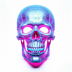 Neon color skull on white background