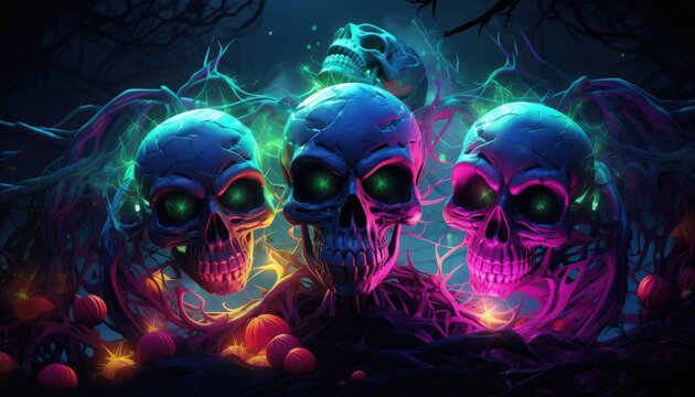 Neon light skull wallpaper