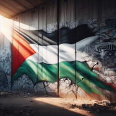 Palestine flag design drawn on the wall reflecting light