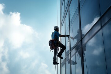 Professional Window Cleaner Keeping Office Spotless