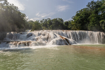Beautiful Agua azul cascades and  waterfalls in Mexican jungles.