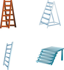 Ladder icons set cartoon vector. Step ladder and stairway. Household equipment