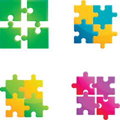 Puzzle icons set cartoon vector. Bright colorful puzzle. Teamwork symbol