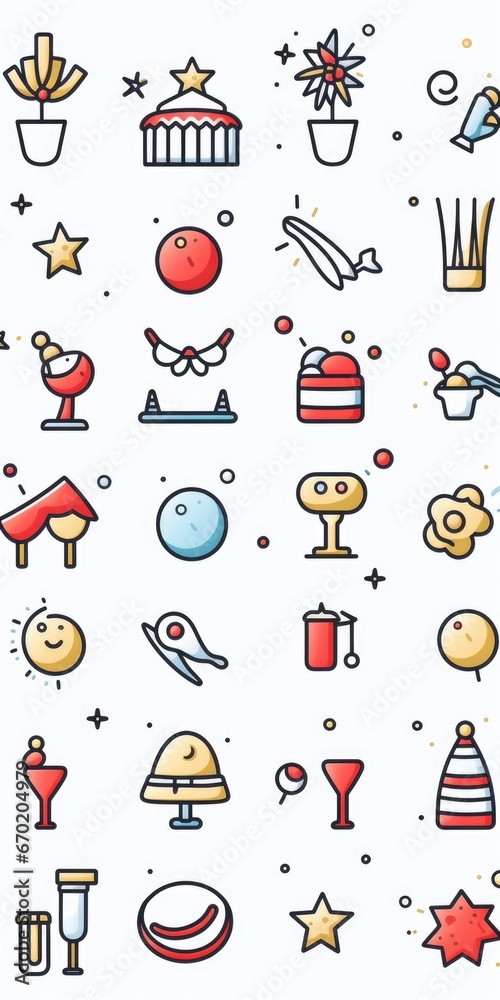 Poster A collection of various colored icons arranged on a white background. This versatile image can be used for web design, presentations, and digital projects