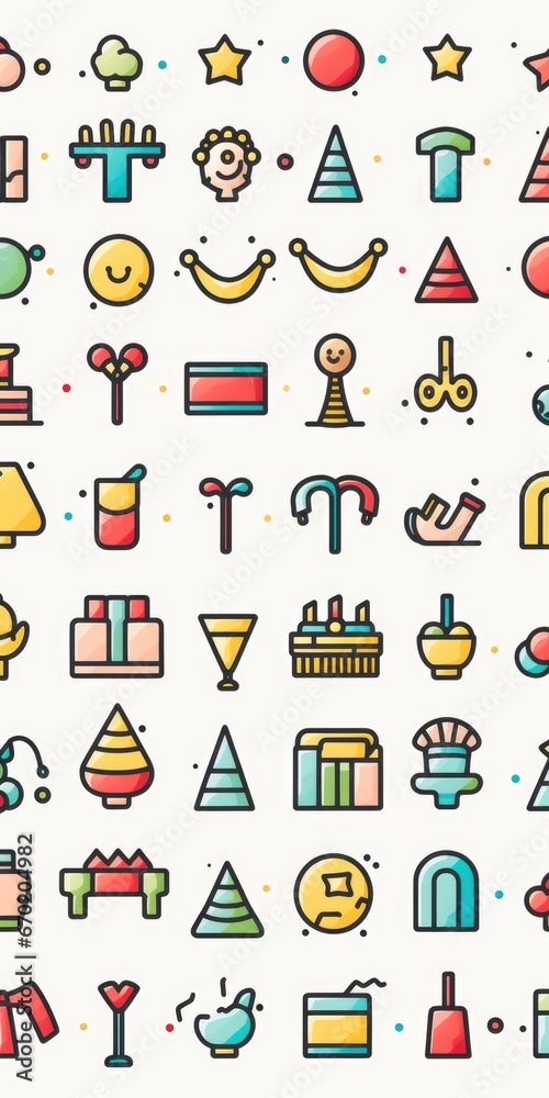 Poster A collection of various colored icons displayed on a clean white background. This versatile image can be used for a wide range of projects and designs