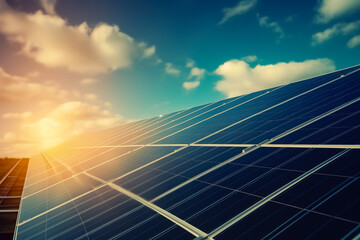 Solar panel energy from the sun. Under the blue sky.