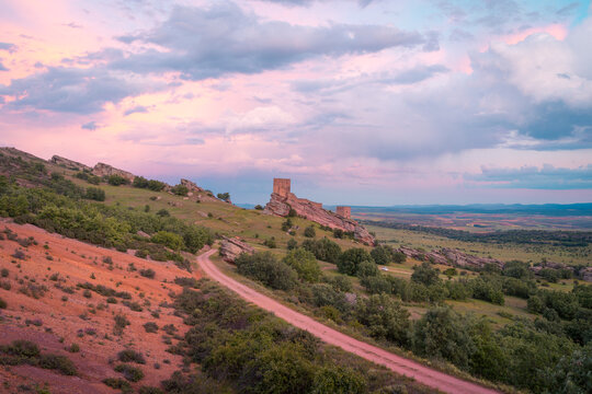Towers on the hill at dusk