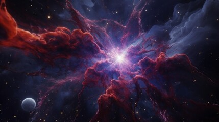 A breathtaking view of Cosmic Columbine, a nebula with vibrant colors and intricate cosmic...