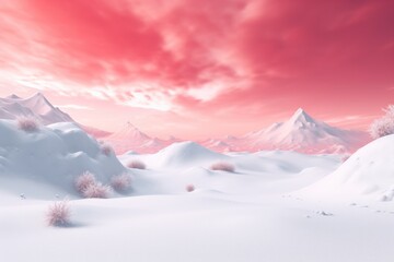 A picturesque scene of a snowy mountain range with a vibrant red sky. Perfect for landscape photography or winter-themed designs