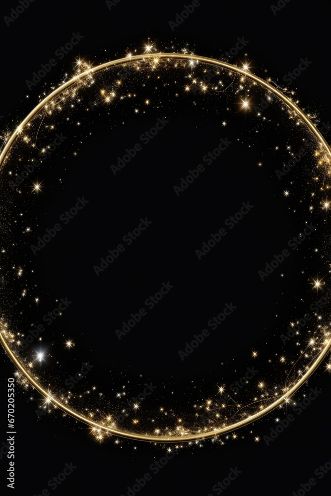 Poster a circle of gold sparkles on a black background. perfect for adding a touch of glamour and luxury to