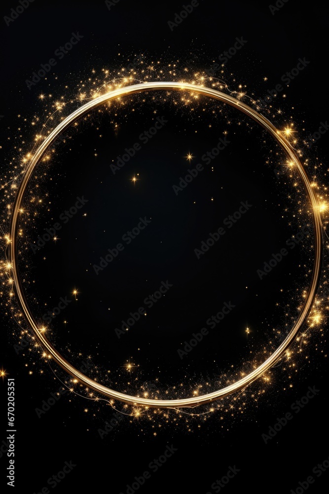 Poster A circular gold frame is displayed on a black background. This versatile image can be used for various design projects