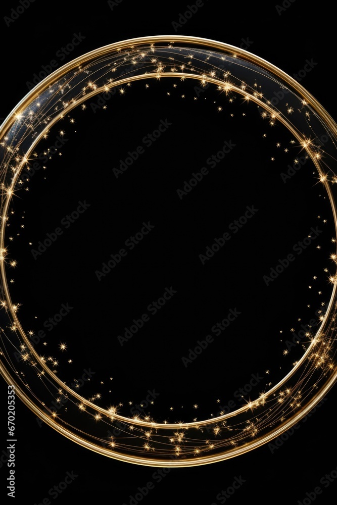 Poster A circular gold frame with stars on a black background. Perfect for adding a touch of elegance and glamour to your designs