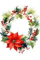 Naklejka premium A beautiful watercolor painting of a Christmas wreath. Perfect for holiday-themed designs and festive decorations