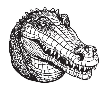 Crocodile head sketch hand drawn in doodle style illustration Cartoon
