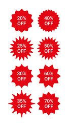 Starburst shapes collection. Star burst price stickers. Red splash badges. Sale discount promo boxes, stamps. Set of tag product labels isolated on white background. Vector illustration.