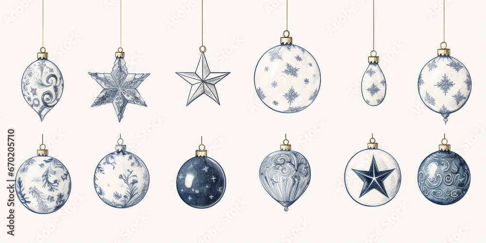Poster A collection of decorative ornaments hanging from a string. This versatile image can be used to add a festive touch to holiday designs or to enhance interior decor.