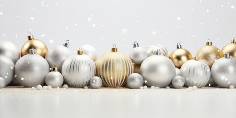 A group of silver and gold Christmas ornaments. Perfect for festive decorations and adding a touch of elegance to any holiday setting