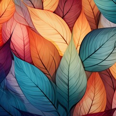 the background is multicolored with leaves. Autumn leaves the background. the leaf pattern on the wall in the style transparent. illustrations. AI Generative 