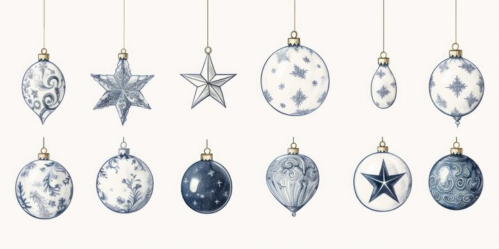 A collection of decorative ornaments hanging from a string. This versatile image can be used to add a festive touch to holiday designs or to enhance interior decor.