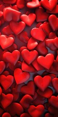 A pile of red hearts, perfect for expressing love and affection. Can be used for Valentine's Day, anniversaries, or any romantic occasion
